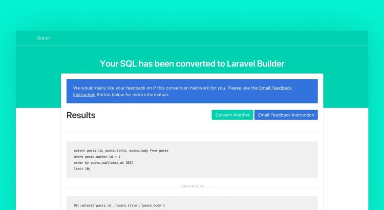 Proměňte vaše SQL do Laravel Builder s Orator